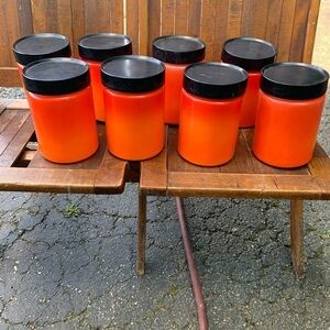 Vintage Retro Anchor Hocking Orange Ombre Kitchen Canister Milk Glass Set